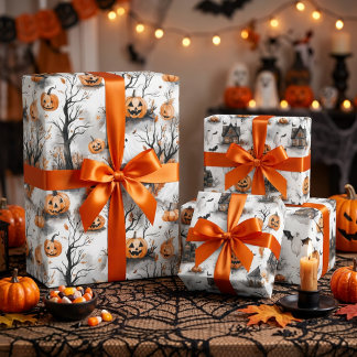 Hunted Houses And Pumpkins Wrapping Paper Sheet