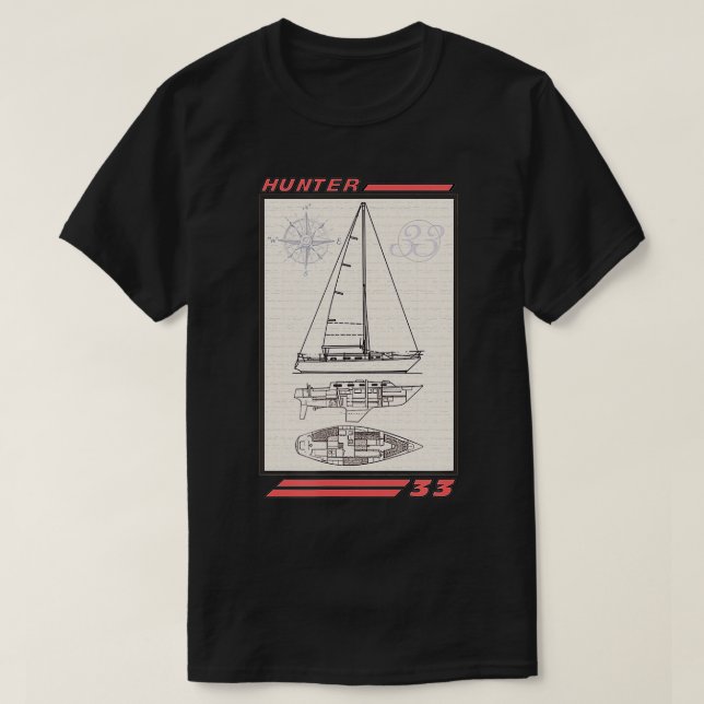 Hunter 33 Sailboat Line Drawing  T-Shirt (Design Front)
