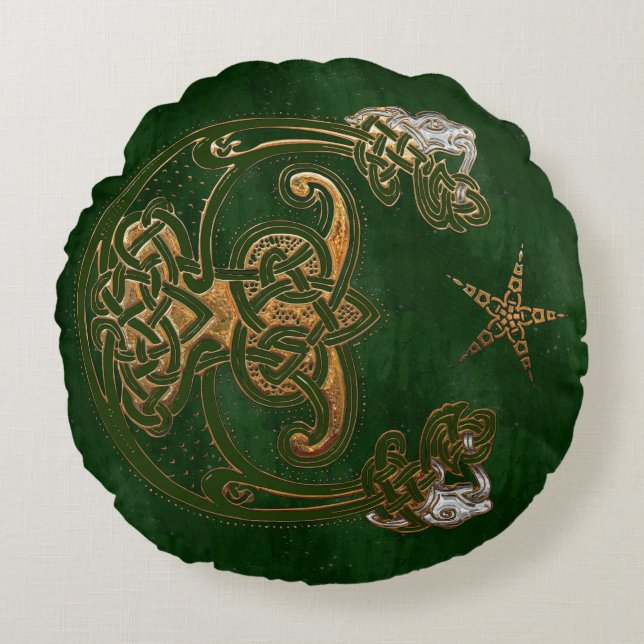 Hunter and Gold Celtic Round Cushion (Front)