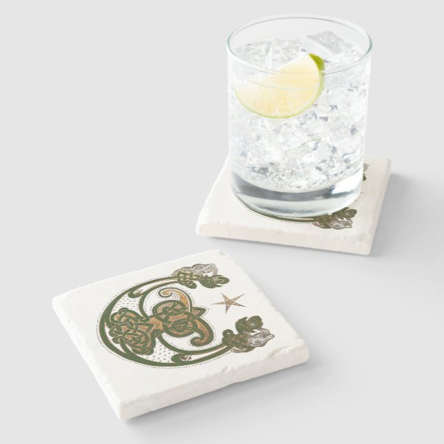 Hunter and Gold Celtic Stone Coaster (Side)