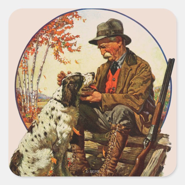 Hunter and Spaniel Square Sticker (Front)