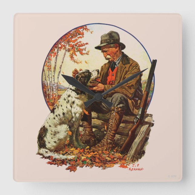 Hunter and Spaniel Square Wall Clock (Front)