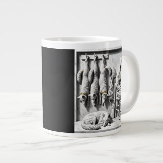Hunter and Wolves Marble Relief Large Coffee Mug