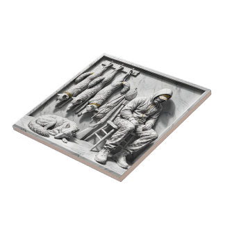 Hunter and Wolves Marble Relief Tile