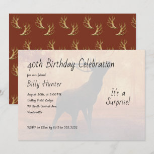 Hunter Antlers Surprise Birthday Party Invitation