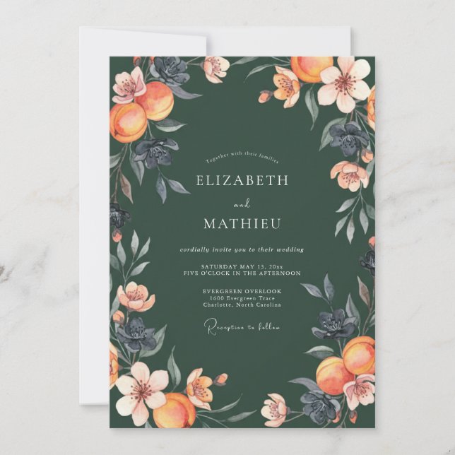 Hunter Apricot Peony Wedding Invitation (Front)