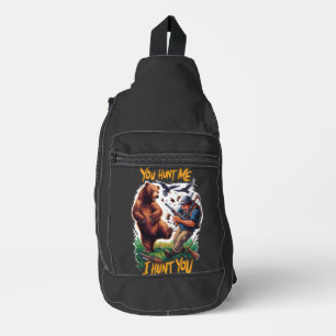 Hunter Becomes Hunted Bear hunting humourous Sling Bag