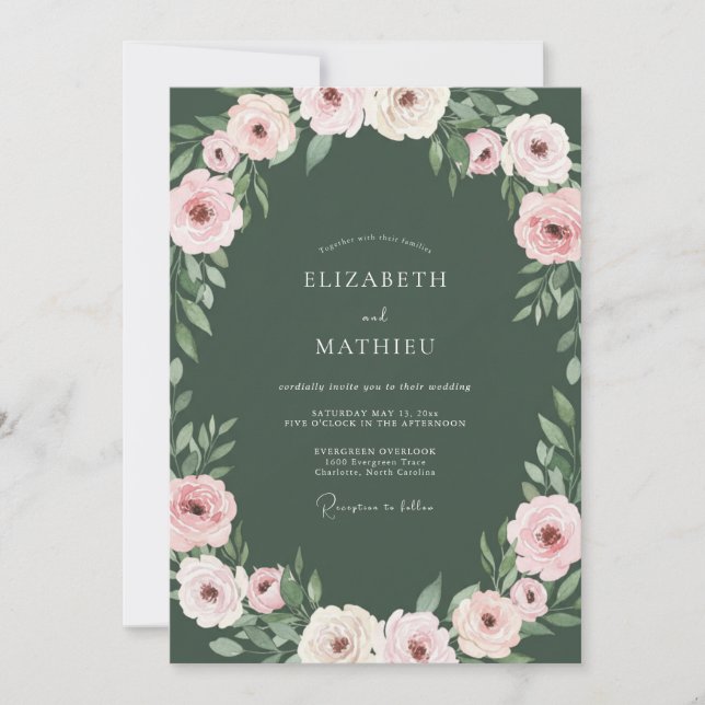 Hunter Blush Wreath Wedding Invitation (Front)