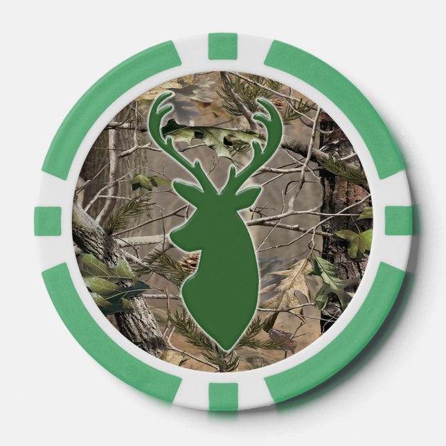 Hunter camo deer head poker chip (Front)