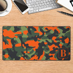 Hunter Camo Personalised Monogram Camouflage Desk Mat<br><div class="desc">Introducing our camo desk mat, perfect for adding a touch of military-inspired style to your home office or gaming setup. The hunter green, black brown and blaze orange camouflage design brings a rugged yet sophisticated look to your workspace. This extra large mouse pad is the perfect office accessory, providing a...</div>