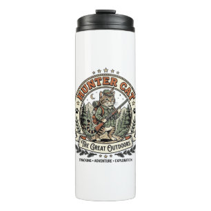 Hunter Cat Hunting Outdoorsman Cat Vintage Vector  Thermal Tumbler