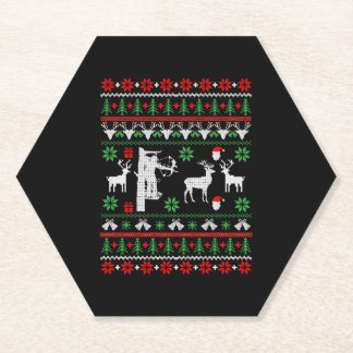 Hunter Christmas Gifts Bow Hunting Ugly Christmas Paper Coaster