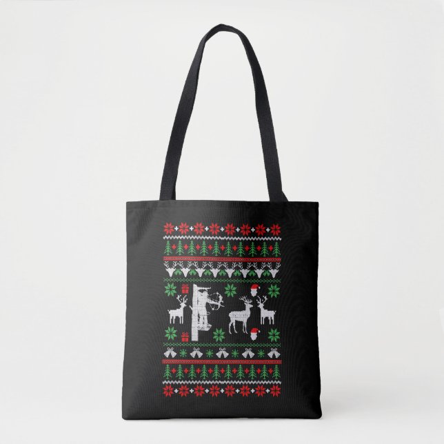 Hunter Christmas Gifts Bow Hunting Ugly Christmas Tote Bag (Front)
