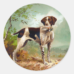 Hunter dog with bird in mouth classic round sticker