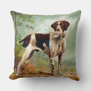 Hunter dog with bird in mouth cushion