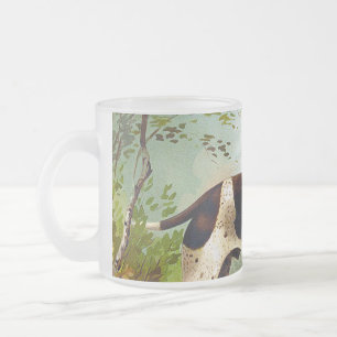 Hunter dog with bird in mouth frosted glass coffee mug