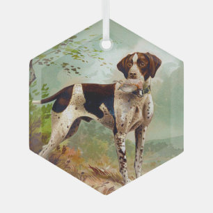 Hunter dog with bird in mouth glass tree decoration