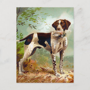 Hunter dog with bird in mouth holiday postcard