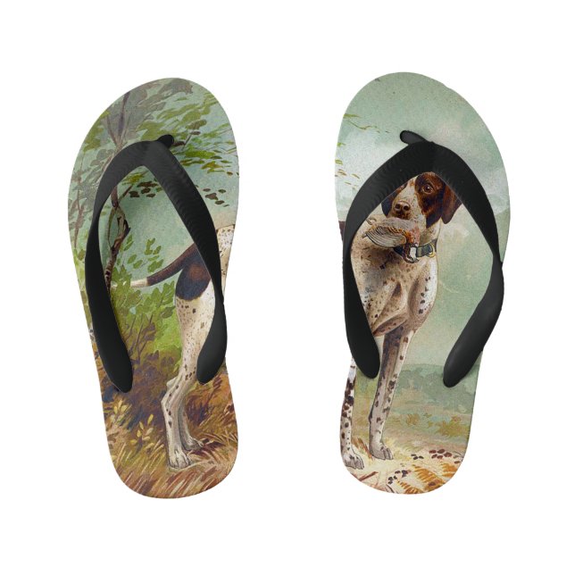 Hunter dog with bird in mouth kid's flip flops (Footbed)