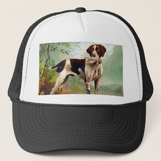 Hunter dog with bird in mouth trucker hat (Front)