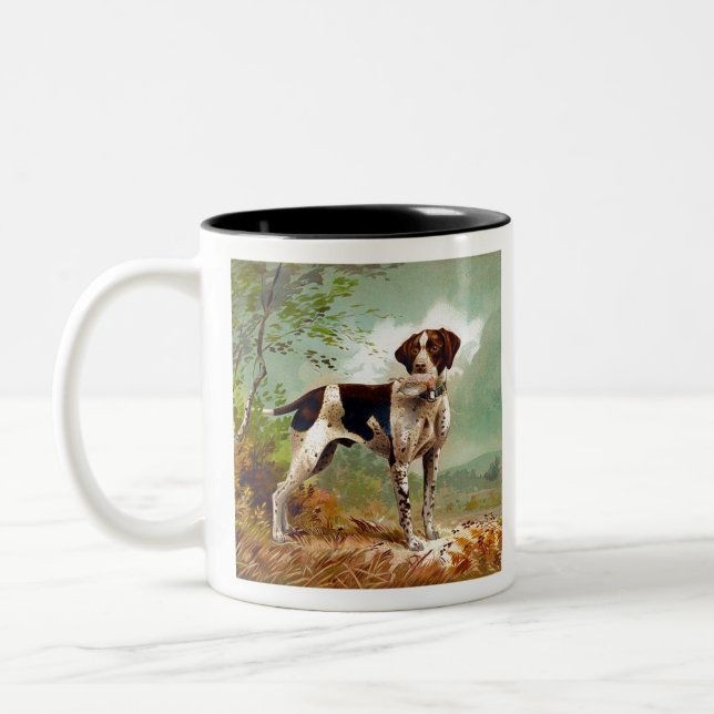 Hunter dog with bird in mouth Two-Tone coffee mug (Left)