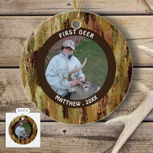 Hunter FIRST DEER Photo Camouflage Commemorative Ceramic Tree Decoration