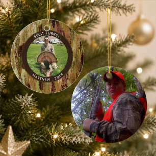 Hunter FIRST TURKEY Photo Brown Green Personalized Ceramic Tree Decoration
