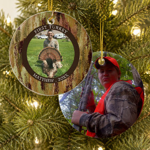Hunter FIRST TURKEY Photo Camouflage Personalized Ceramic Tree Decoration