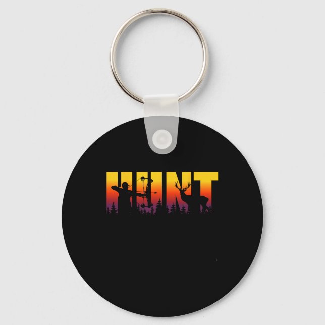 Hunter Forest Deer Bow Hunting Season For Archer H Key Ring (Front)