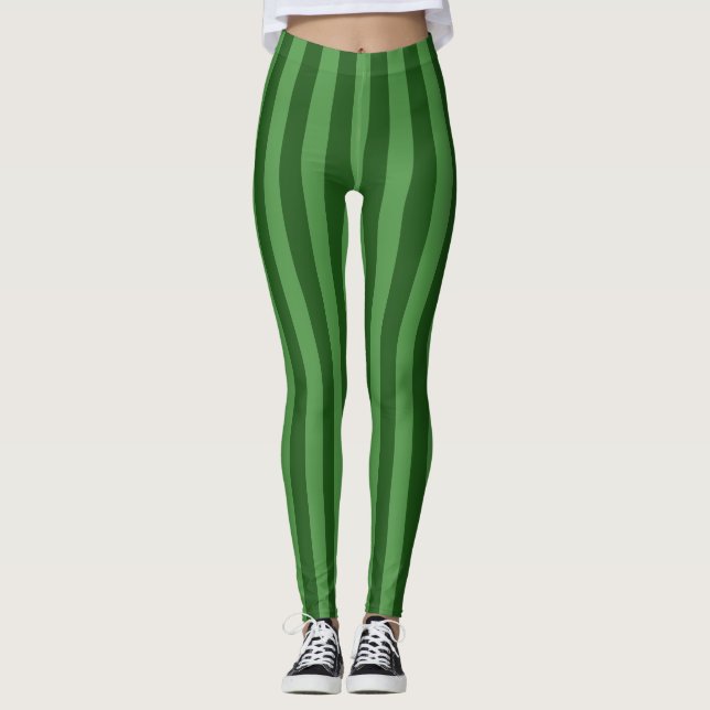 Hunter forest Green Vertical Stripe Print Leggings (Front)