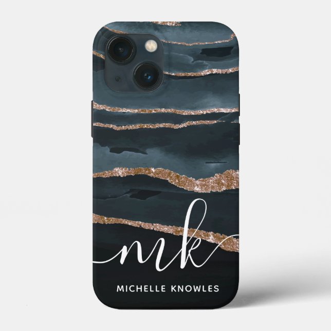 Hunter Granite Marble Gold Texture Custom Initials Case-Mate iPhone Case (Back)