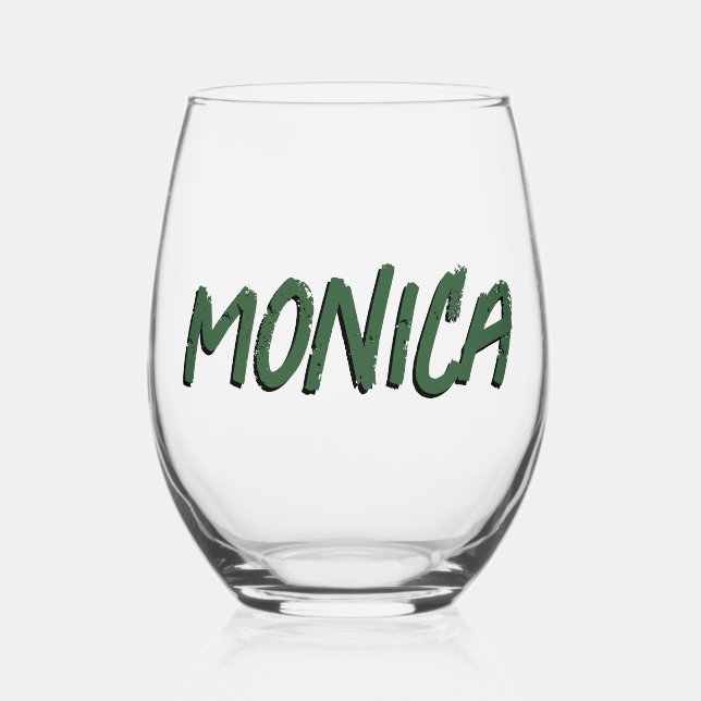 Hunter Green 3D Funny Modern Name  Stemless Wine Glass (Front)
