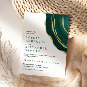 Hunter Green,  agate gemstone, initials Invitation