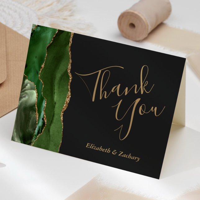 Hunter Green Agate Gold Dark Wedding Thank You Card (Creator Uploaded)