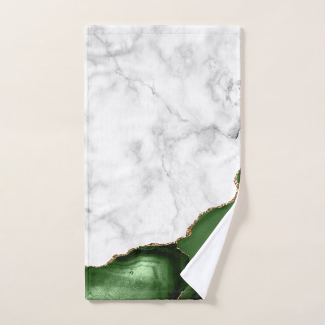 Hunter Green Agate Gold Glitter White Marble Hand Towel (Hand Towel)