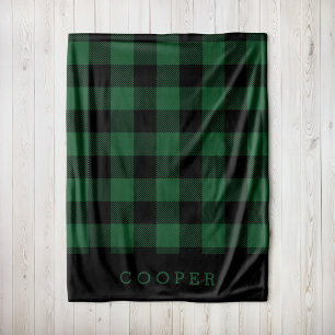 Hunter Green and Black Buffalo Check Monogram Fleece Blanket