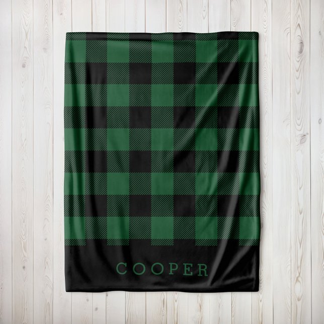 Hunter Green and Black Buffalo Check Monogram Fleece Blanket (Creator Uploaded)