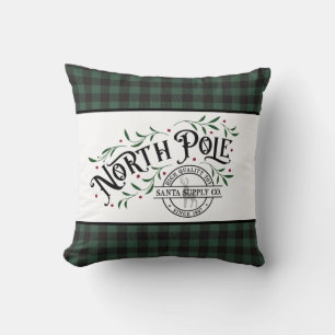 Hunter Green and Black Buffalo Plaid - North Pole Cushion