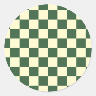 Hunter Green and Cream Chequerboard Classic Round Sticker