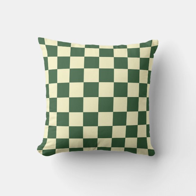Hunter Green and Cream Chequerboard Cushion (Front)