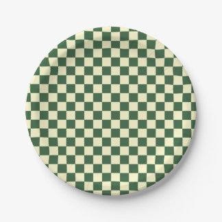 Hunter Green and Cream Chequerboard Paper Plate