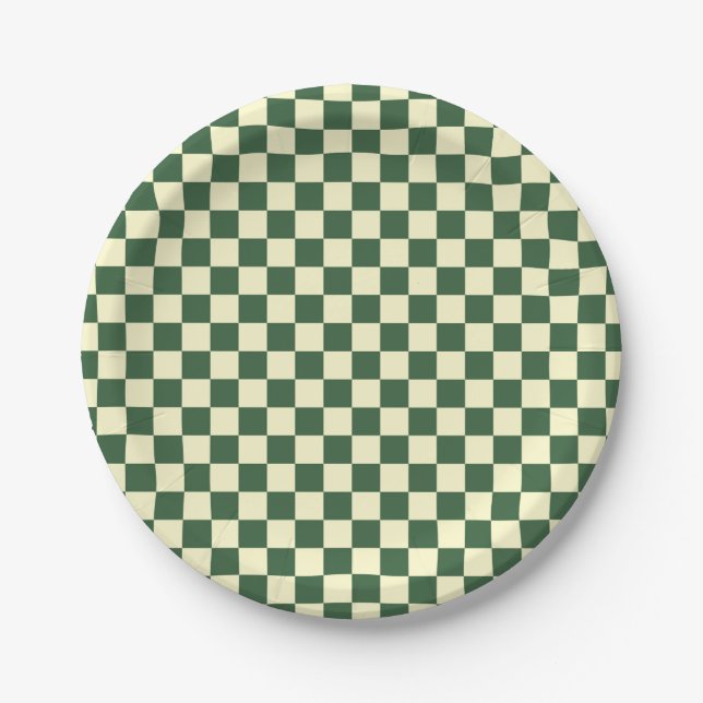 Hunter Green and Cream Chequerboard Paper Plate (Front)