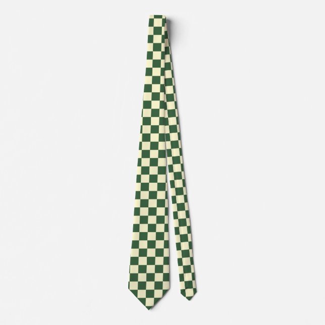 Hunter Green and Cream Chequerboard Tie (Front)