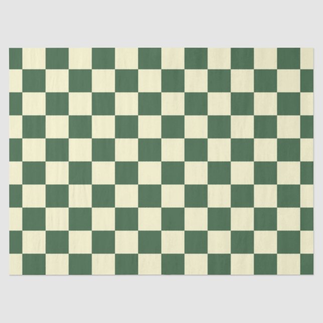 Hunter Green and Cream Chequerboard Tissue Paper (Front)