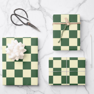 Hunter Green and Cream Chequerboard Wrapping Paper Sheet