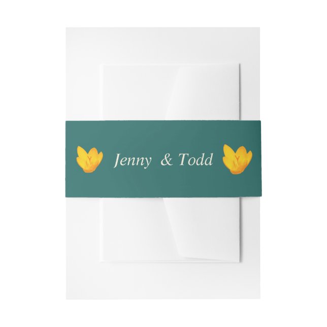 Hunter Green and Gold Floral Invitation Belly Band (Front Example)