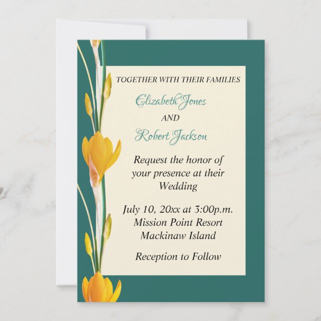 Hunter Green and Gold Floral Wedding Invitation (Front)