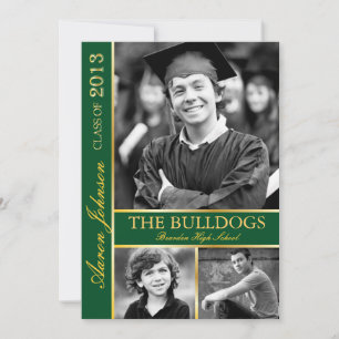 Hunter Green and Gold Photo Invitation E