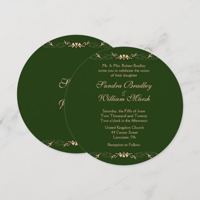 Hunter Green and Gold Wedding Invitation (Front/Back)