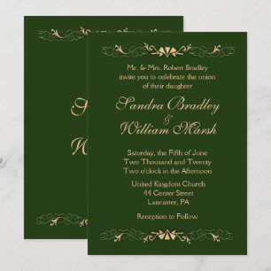 Hunter Green and Gold Wedding Invitation